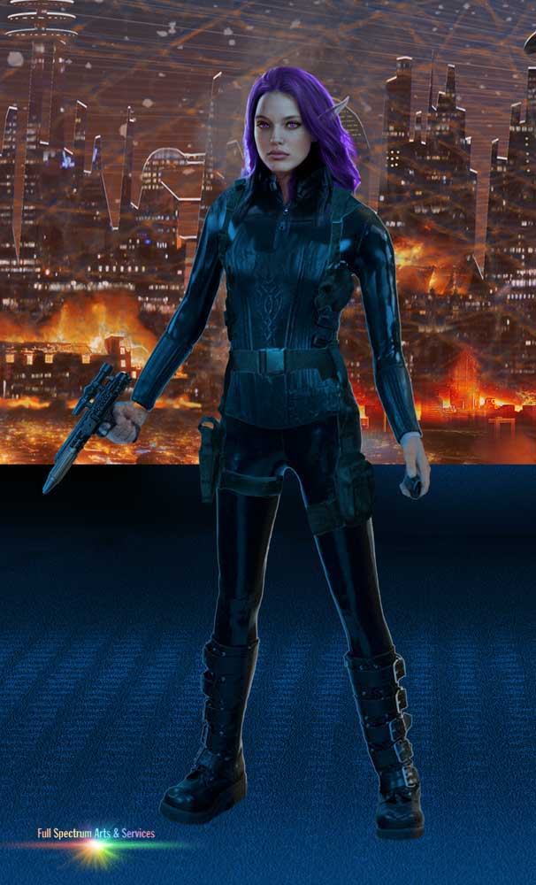 Riana in burning city